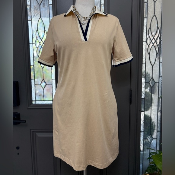 Tuckernuck Hutton Tan Short Sleeve Pocket Collar Polo Dress | Size Large - Picture 3 of 10